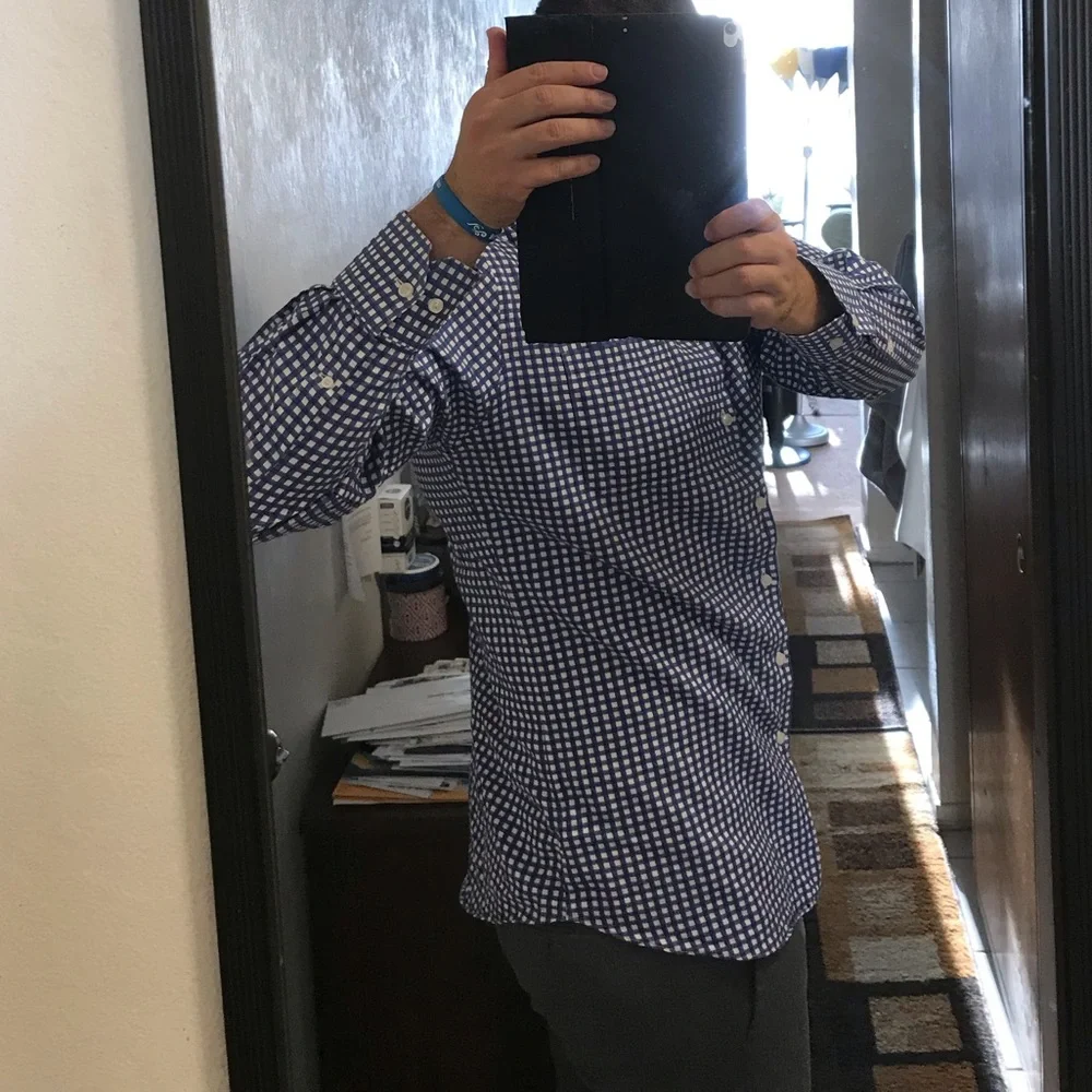 Neiman Marcus Blue and White Checkered Button Shirt