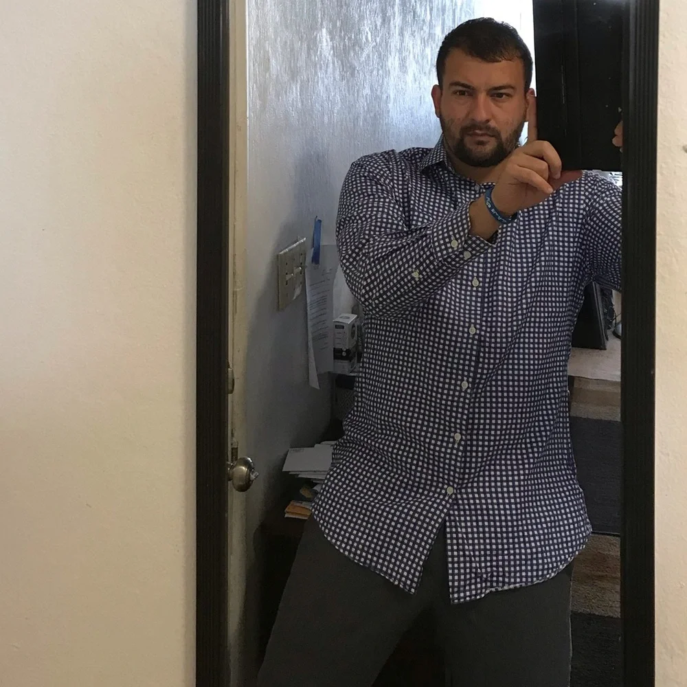 Neiman Marcus Blue and White Checkered Button Shirt