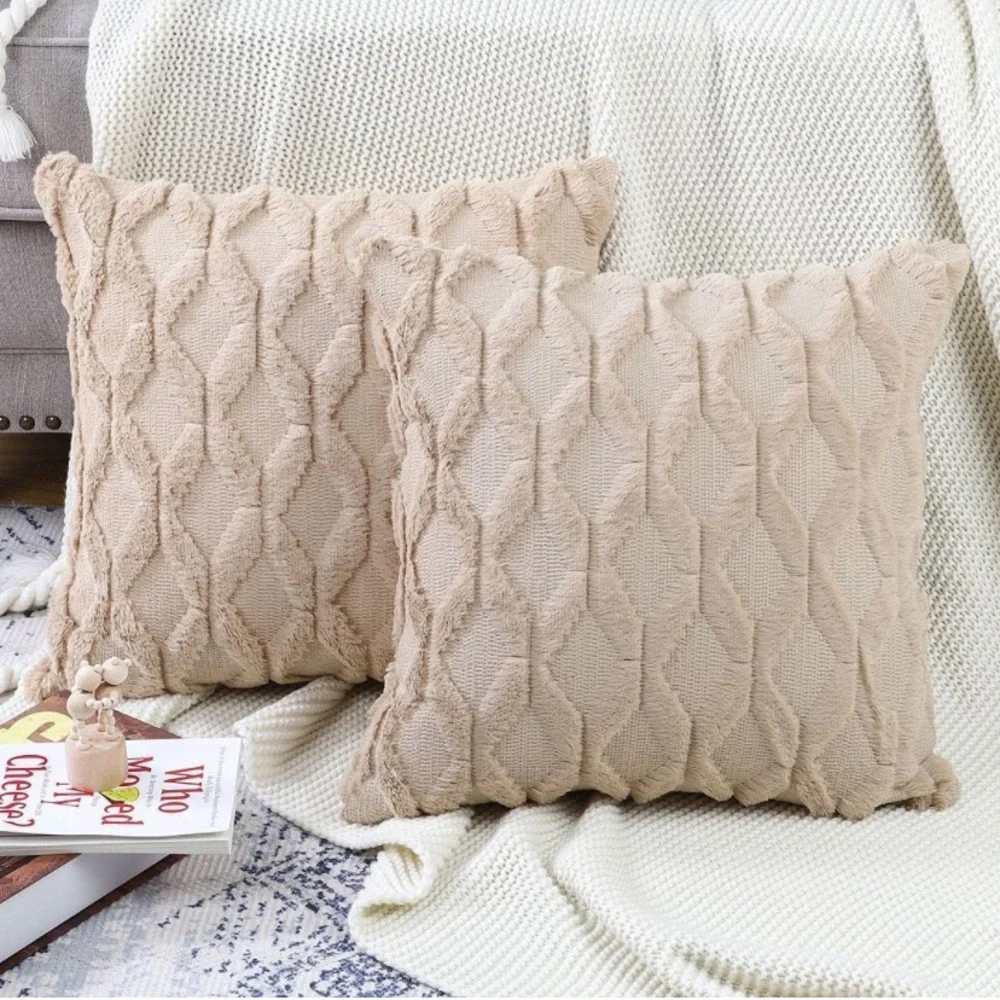 Luxury Home | Chic Khaki Tan Short Wool Soft Plush Faux Fur Throw Pillow Covers