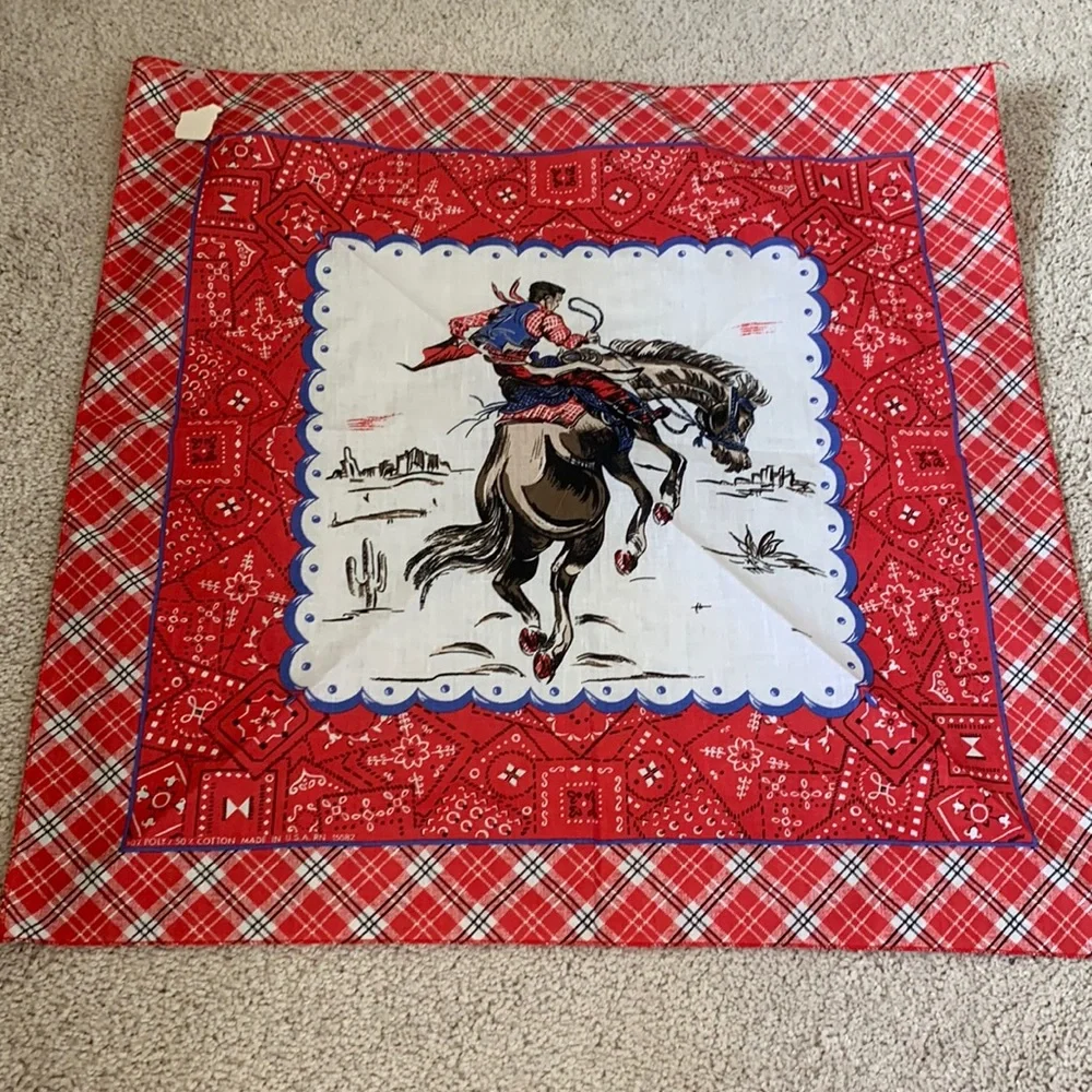 🐴 HP 🐴 Vintage Western Cowboy & Broncos Scarf/ Hankie