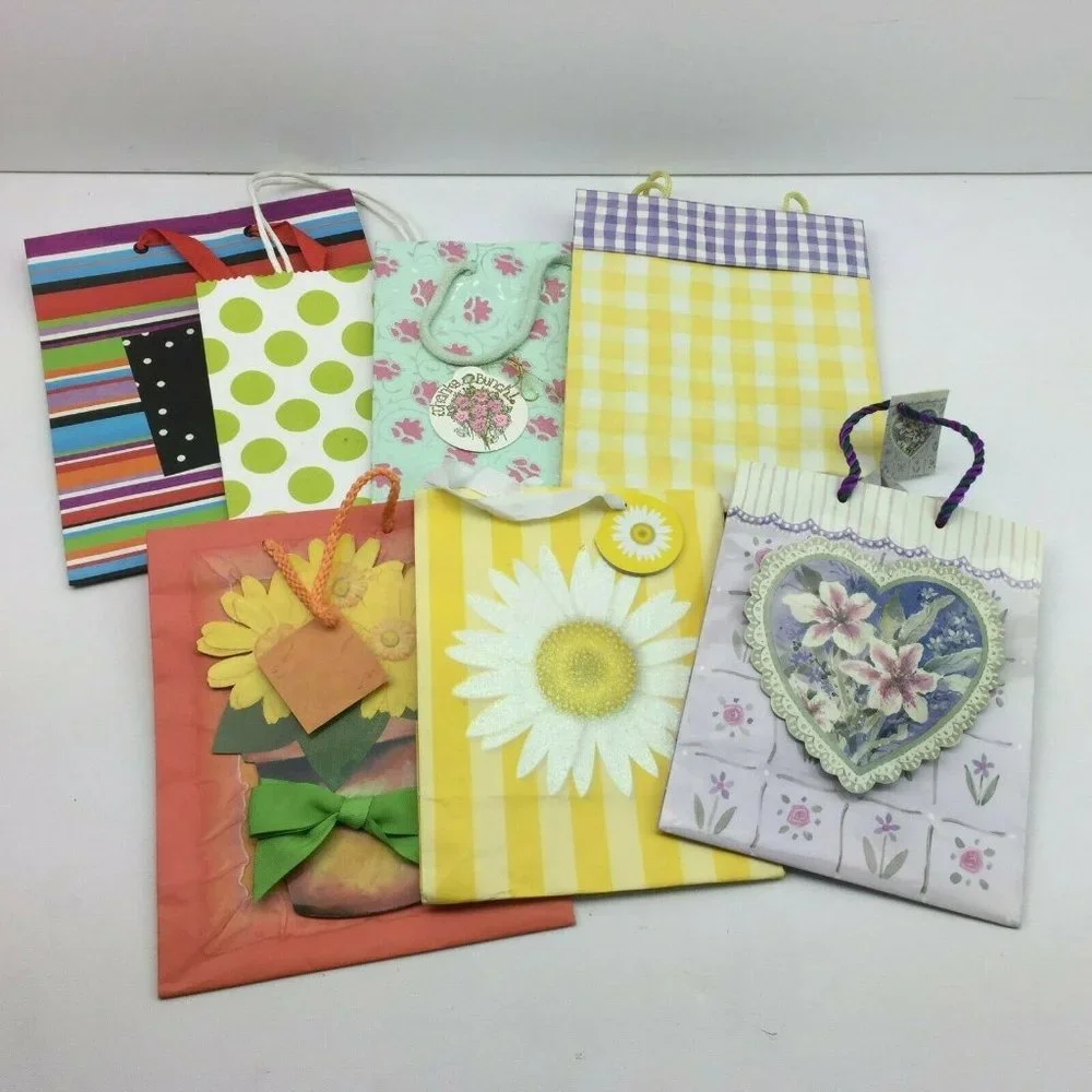Gift Bag Present Wrapping Lot All Occasion Stripes Polka Dot Thanks Flowers