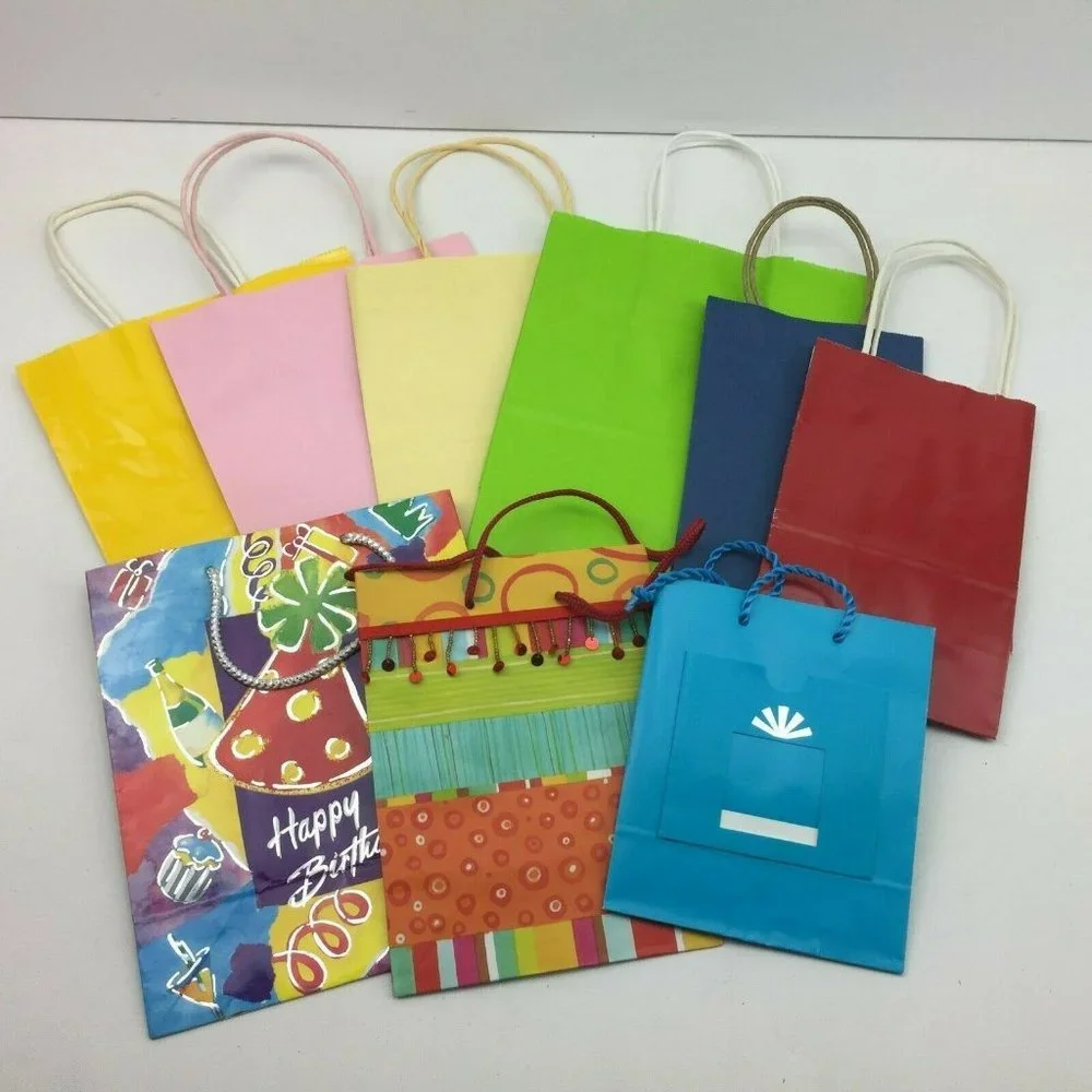 Birthday Present Wrapping Gift Bags Solid Color Lot Party Supply 9 Count