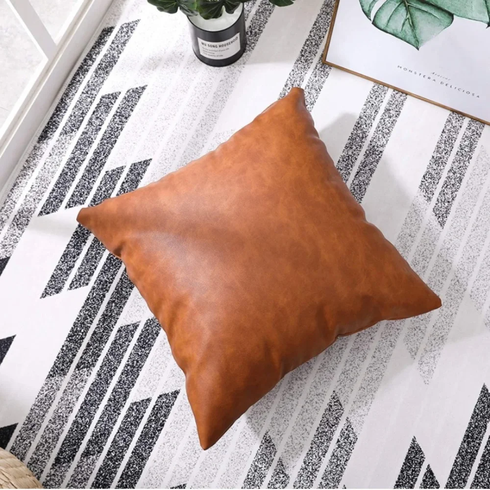 Luxury Home | Boho Rustic Farmhouse Faux Leather Throw Pillow Cover
