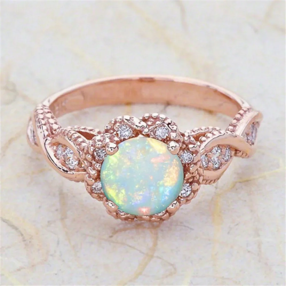 *NEW Rose Gold Round Opal Diamond Halo Twist Ring