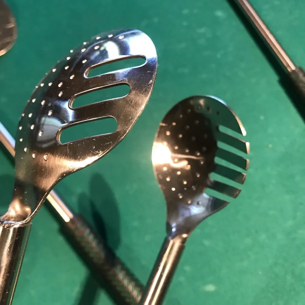 Poligo BBQ Tools with Golf Club logo. Hvy duty stainless steel & rubber handles