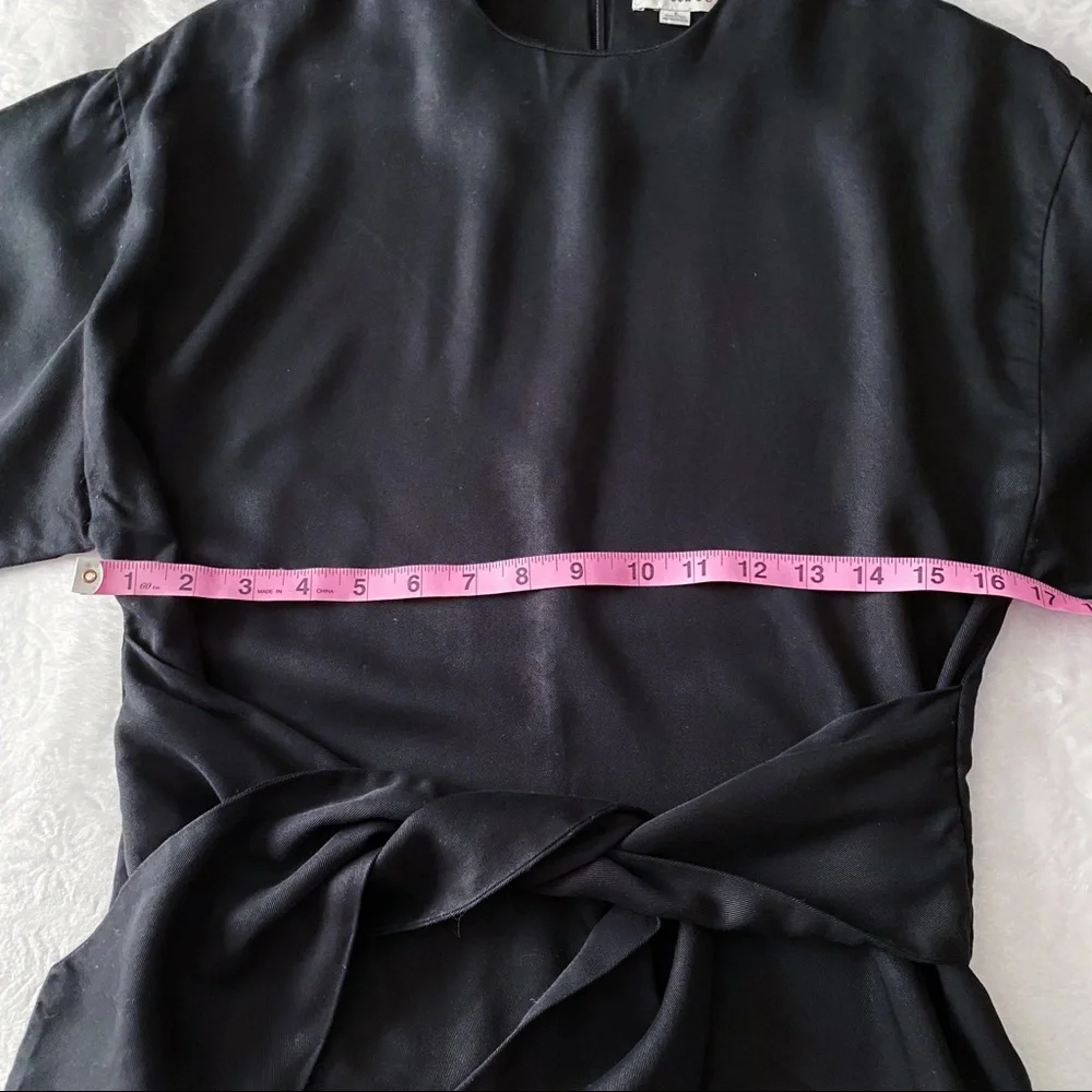 Black Tied Waist Wide Sleeve Blouse