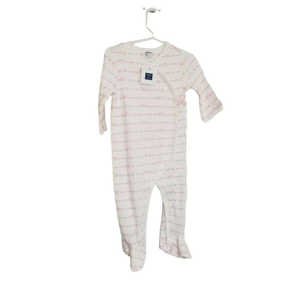 Janie & Jack Pink White Elephants Logo Footie Pajamas Sleeper 6-9 Months NWT