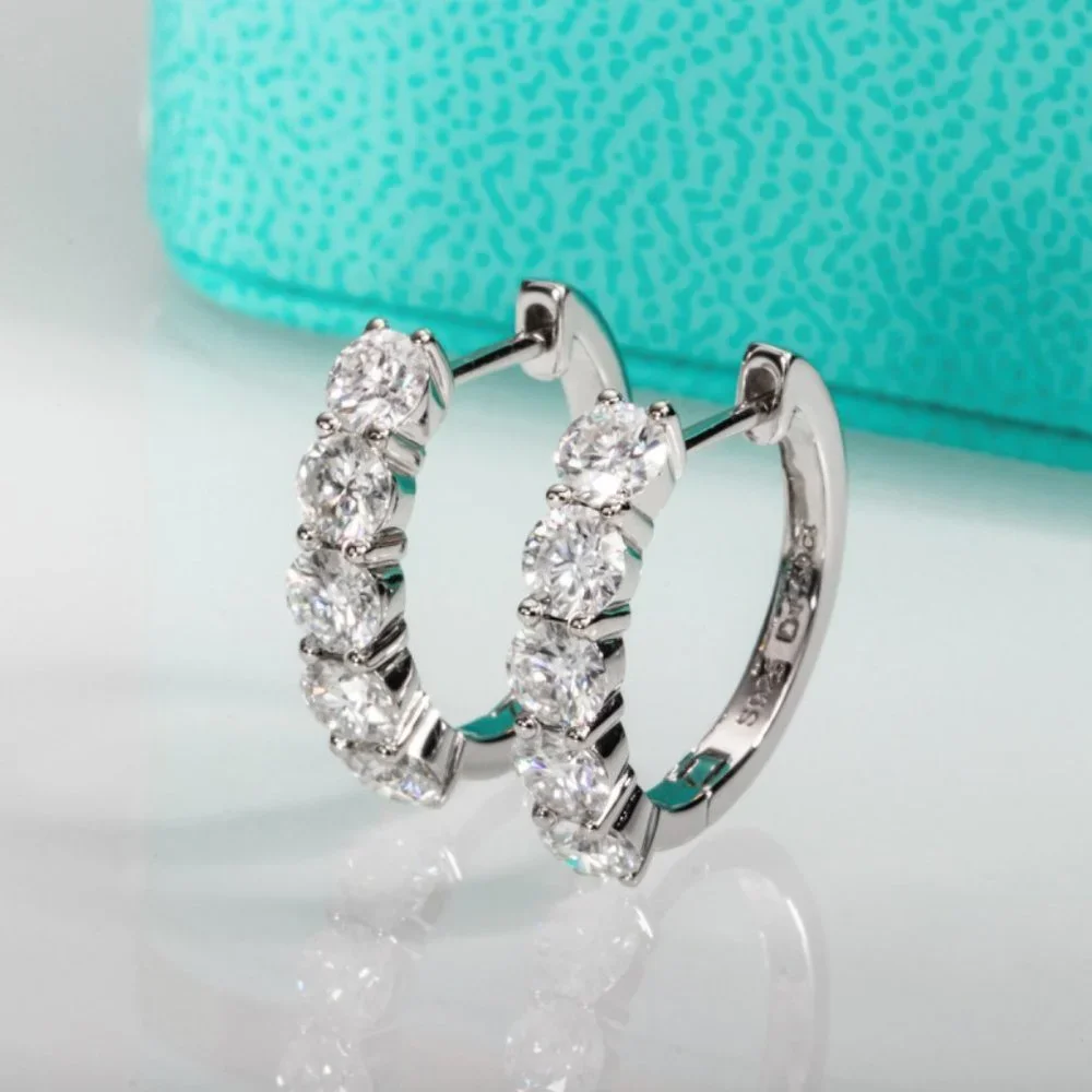 Certified 3ct. t.w. Moissanite Diamond 2cm Huggie Hoop Earrings NEW