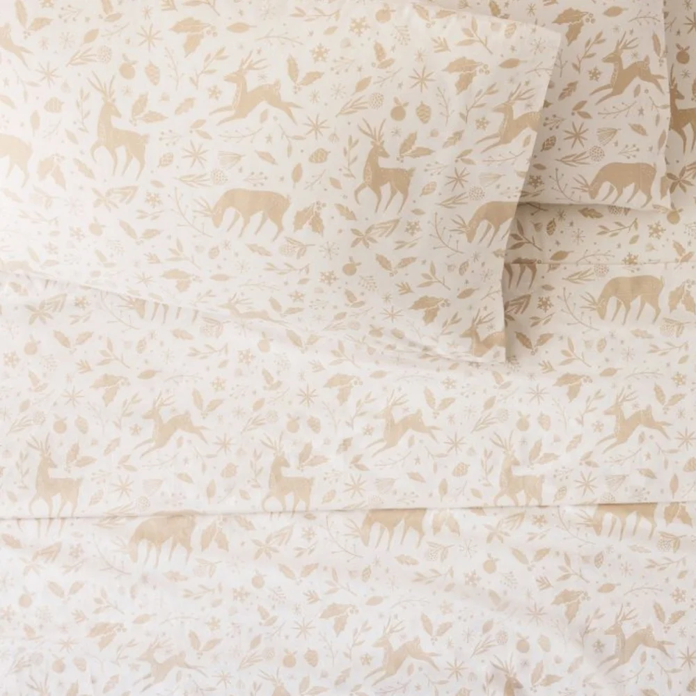 West Elm Scandi Deer Percale King Sheet Set