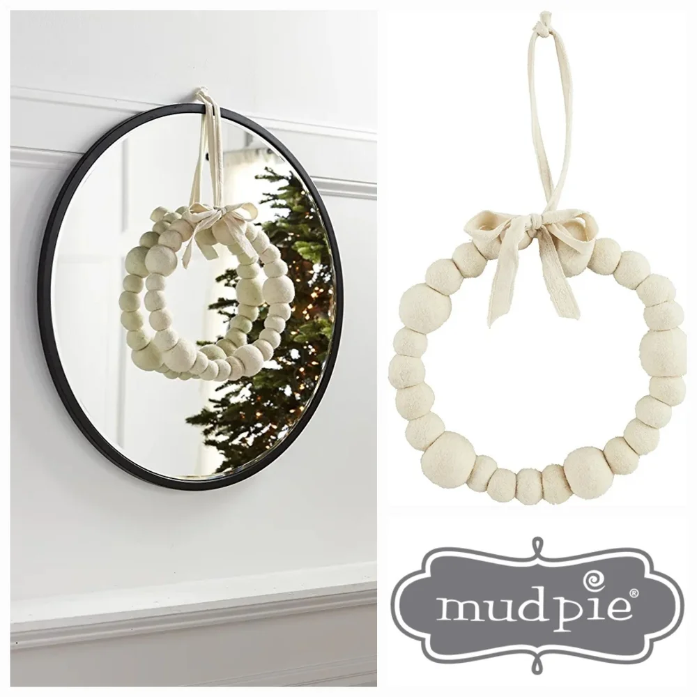 Mud Pie White Felt Pom Ball Wreath, 15