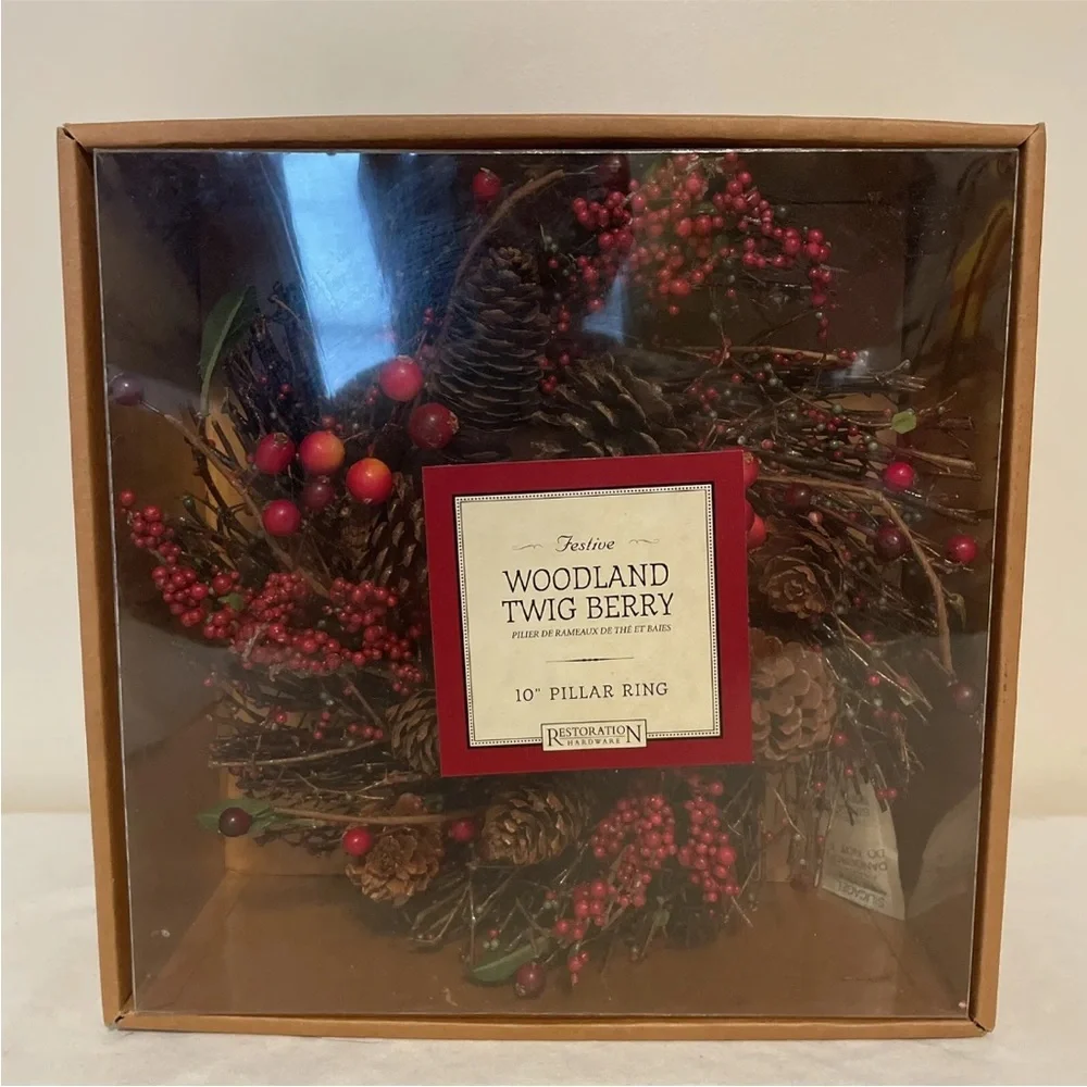 NEW Restoration Hardware Woodland Twig Berry 10” Candle Pillar Ring