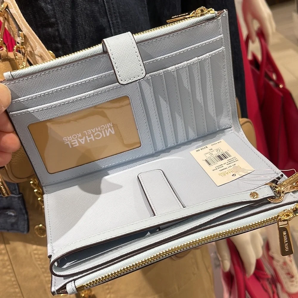 MICHAEL KORS LARGE DOUBLE ZIP WRISTLET WALLET PHONE CASE CLUTCH Vista Blue
