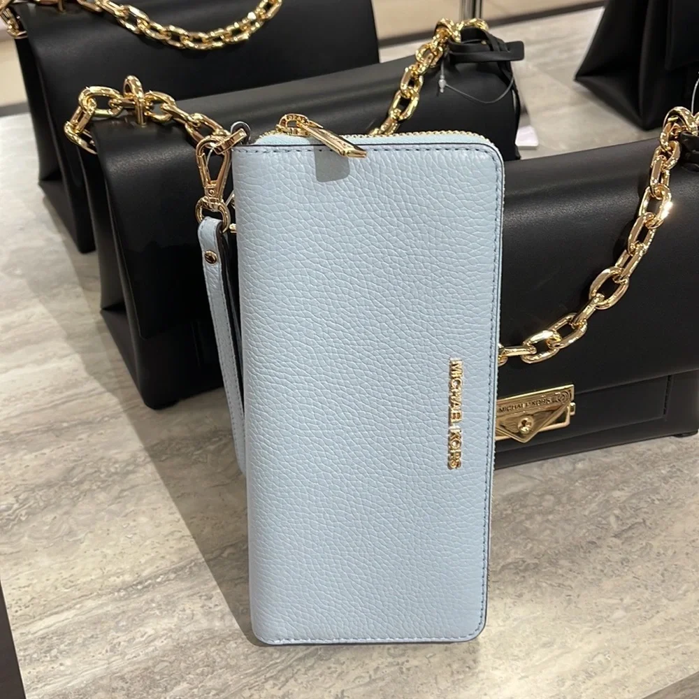 MICHAEL KORS LARGE TRAVEL CONTINENTAL WRISTLET WALLET PHONEHOLDER Vista Blue