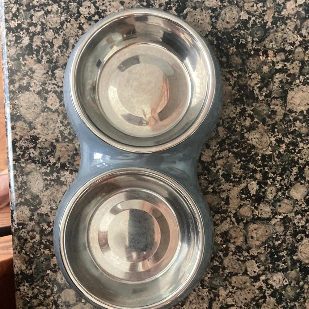 Gray double pet bowl used in great shape disinfected in the dishwasher