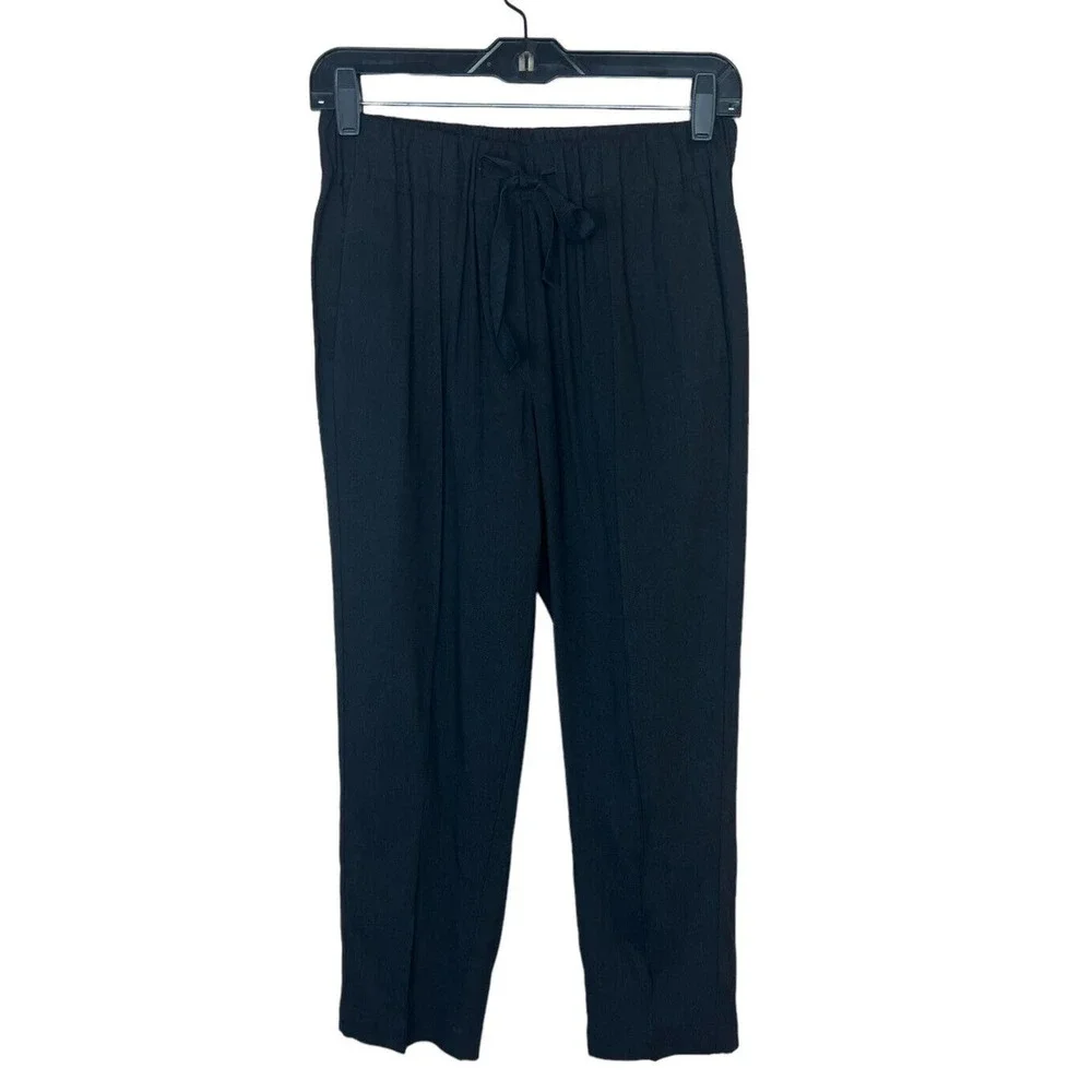 Babaton Black Errol Linen Ankle Pants S Trouser Pockets Drawstring Elastic Waist