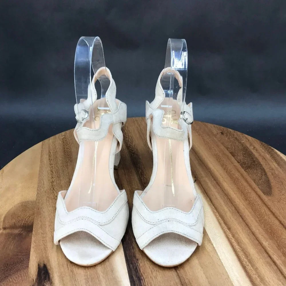 XOXO Beige Block Heel Adjustable Ankle Strap Sandals Womens Size 6