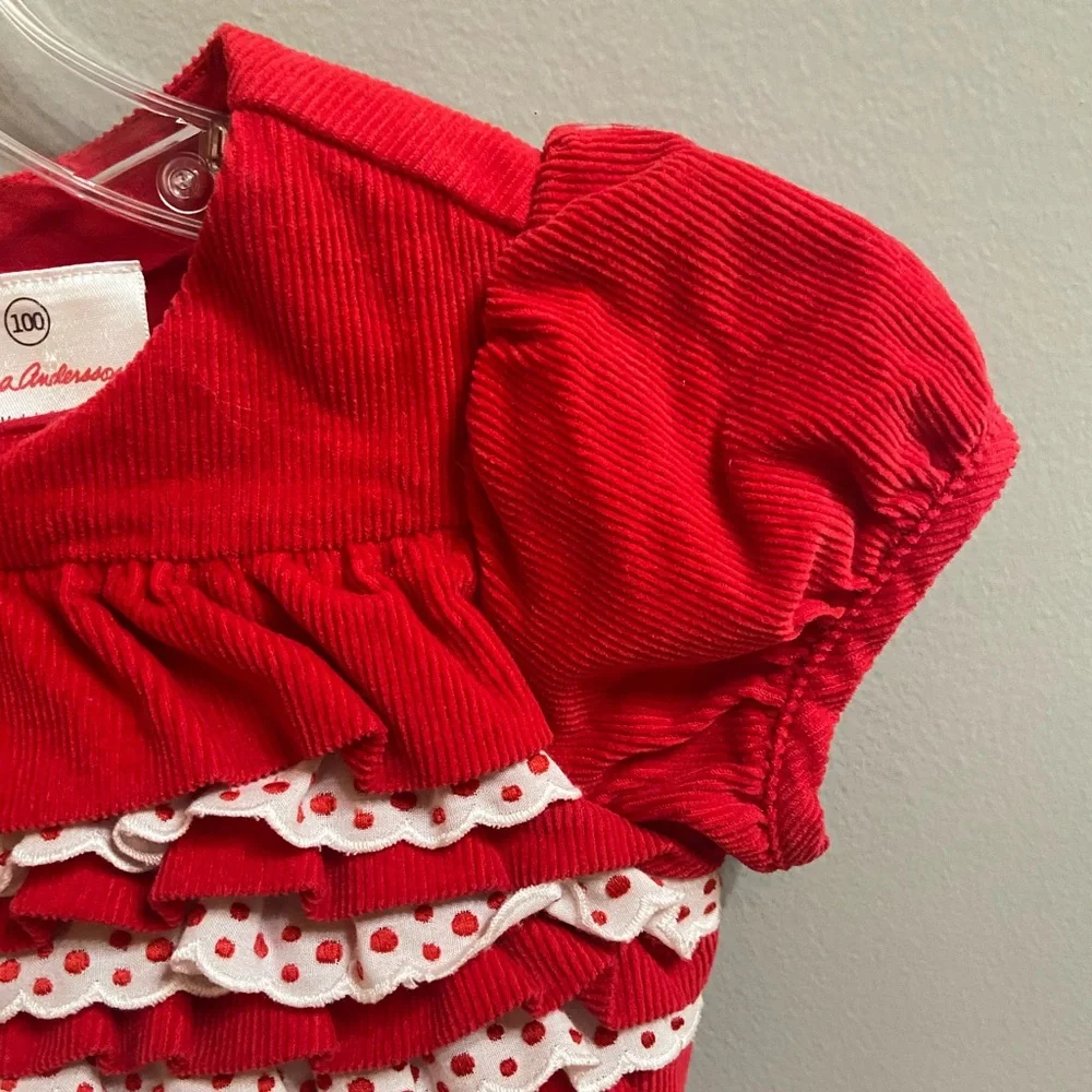 Hanna Andersson Girls Corduroy Ruffle Dress, Size 100 (Size 4)