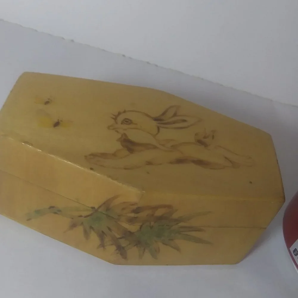 small wood box bunny chasing butterflies