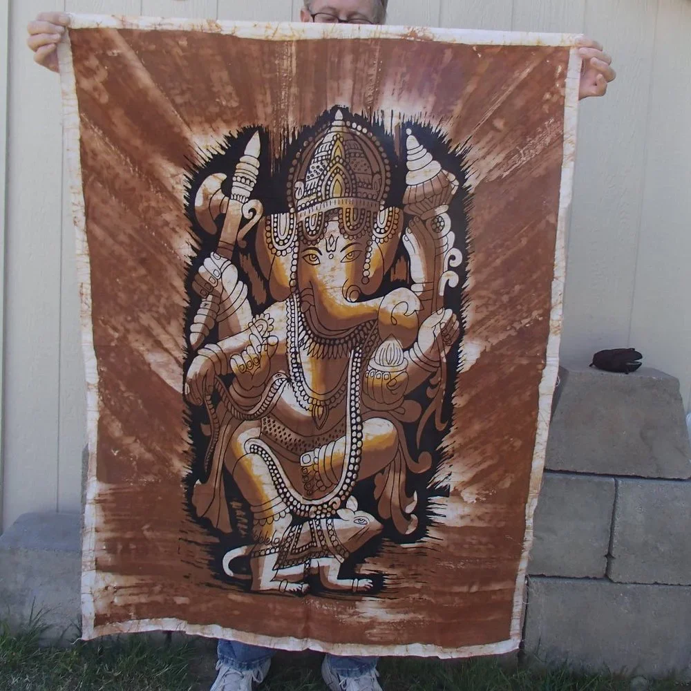Ganesh Hindu Tapestry Wall Hanging Cotton Screen Printed Unframed 35