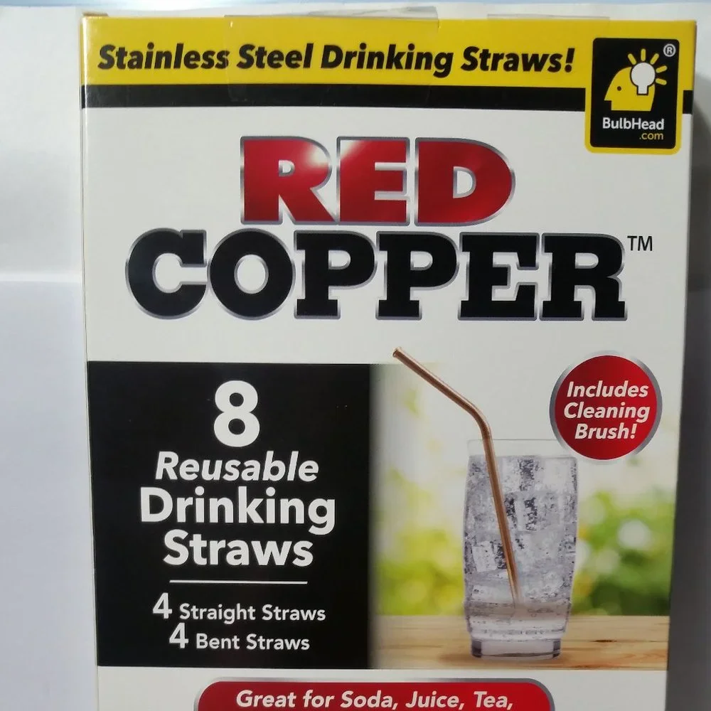 Red Copper Stainless Steel Reusable Drinking Straw