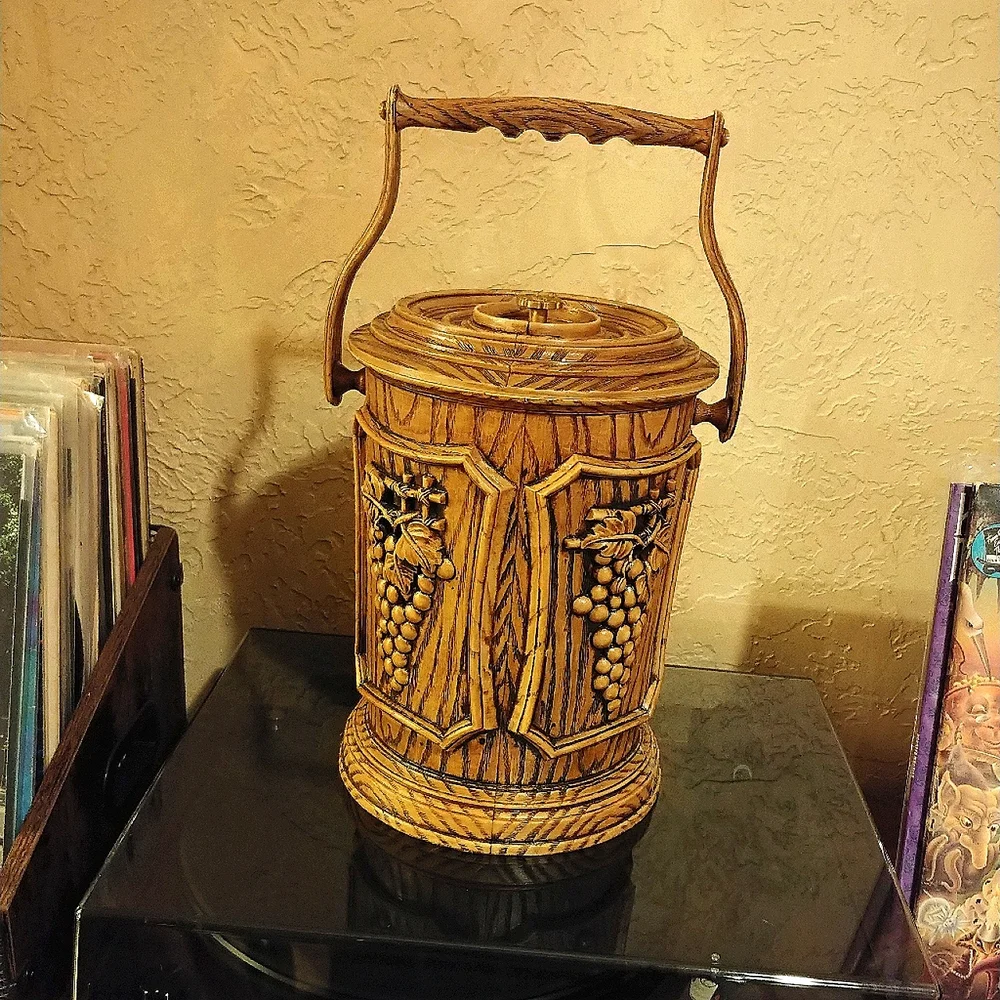 Vintage 70s Brentwood Faux Wood Grape Cluster Ice Bucket