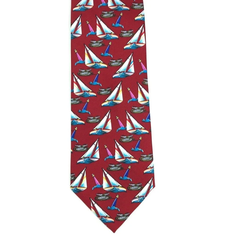 Utopia Men's Tie Handmade Red Sailboat Boat Ocean Nautical Novelty Necktie 56
