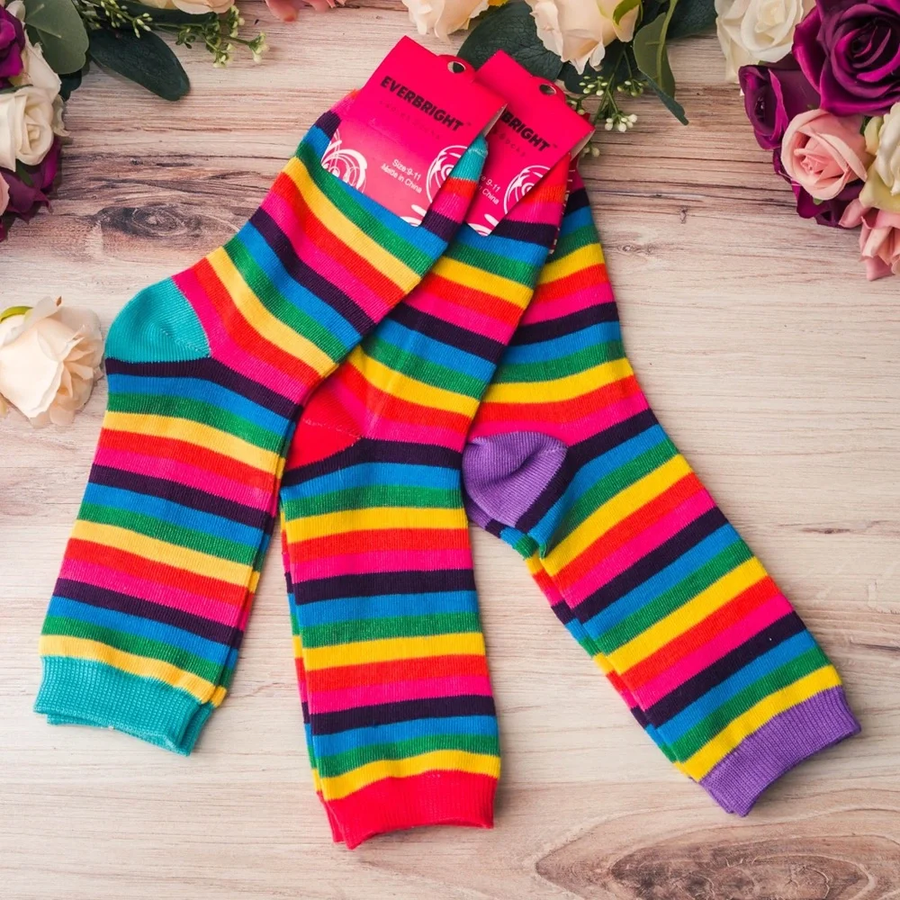 Bulk - 9 Pairs - Rainbow LGBT Pride Crew Socks - One Size