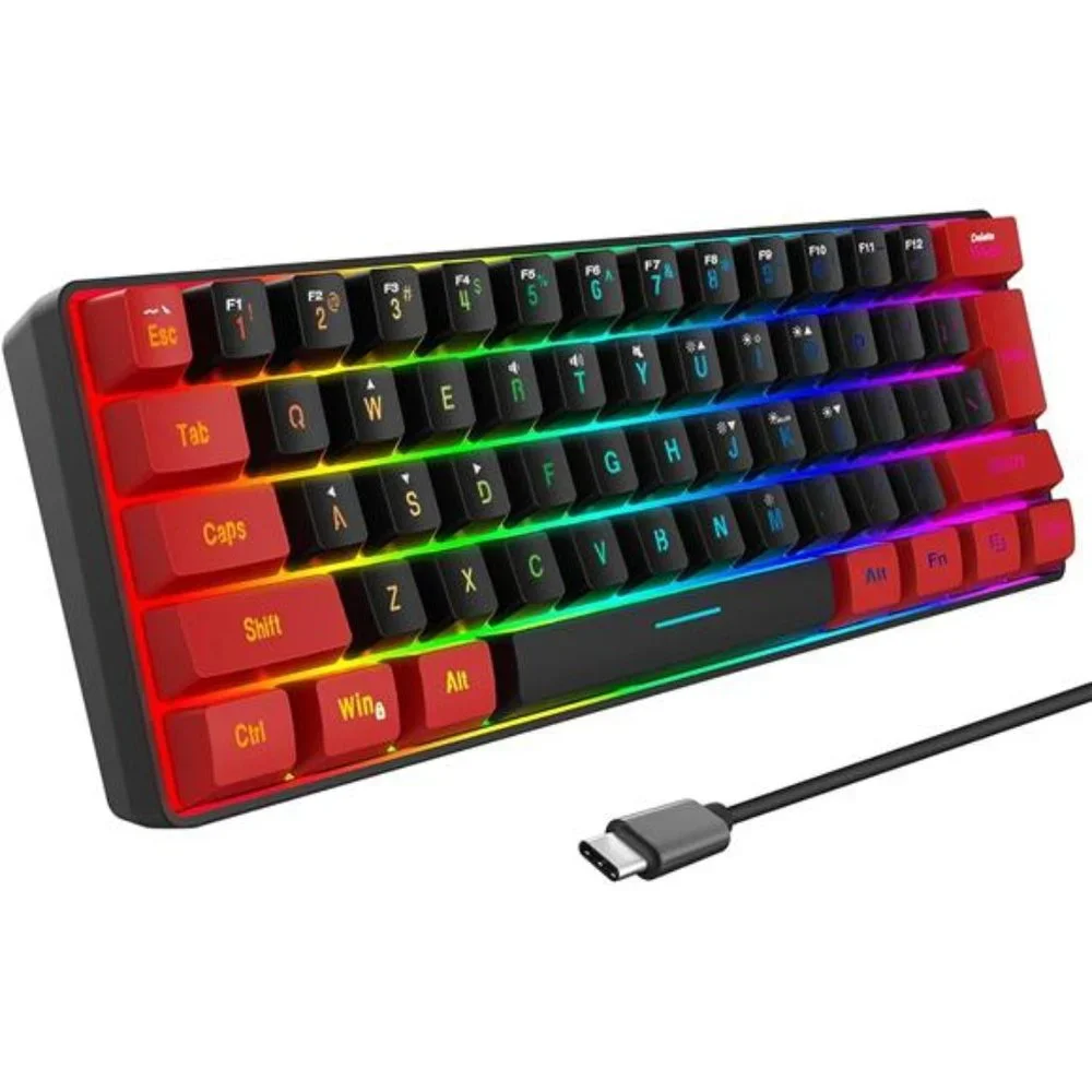 60% Wired Gaming Keyboard, True RGB Mini Quiet Ergonomic Water-Resistant