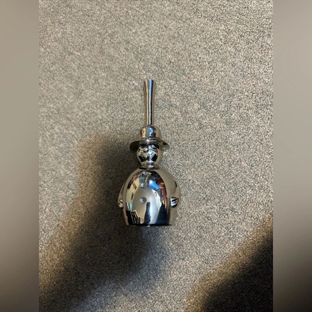 Crate & Barrel Christmas Polished Silver Metal 8” Snowman Dinner Bell