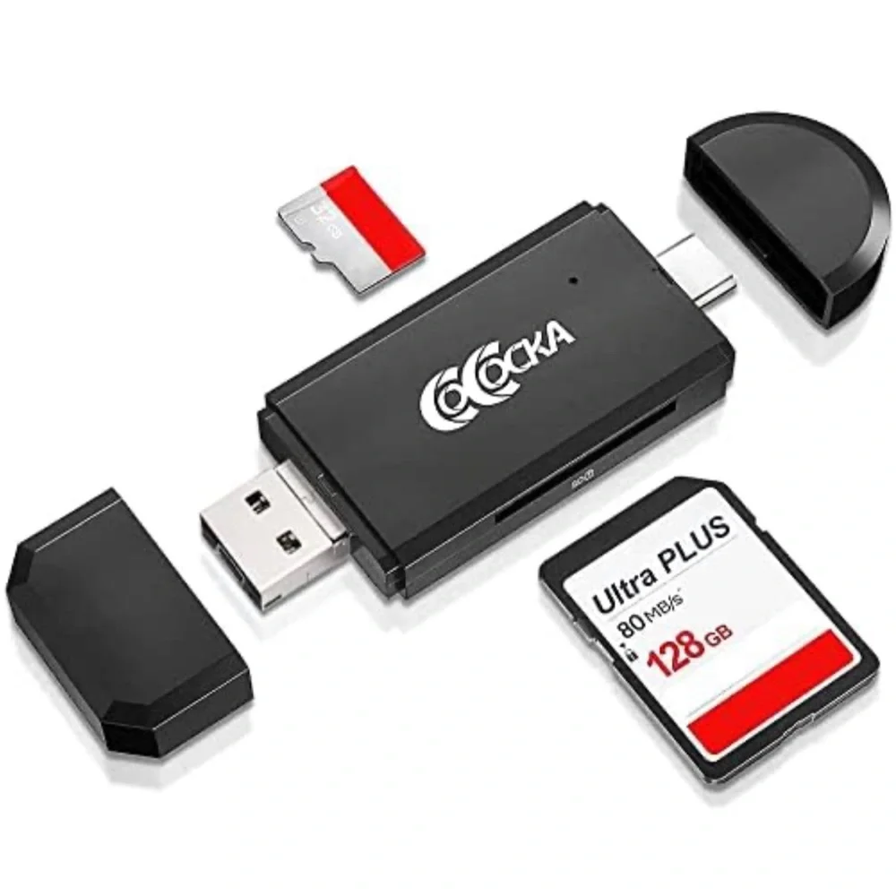 COCOCKA SD Card Reader, 3 in 1 USB-C USB-A Micro USB Camera Memory Card Reader