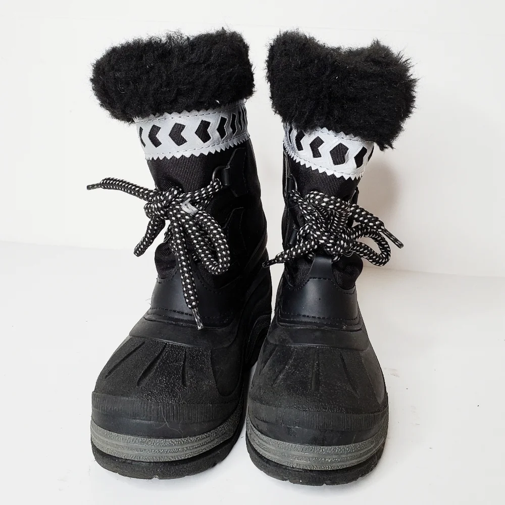 Pajar Black Faux Fur Kids Lace Up Boots Size 11