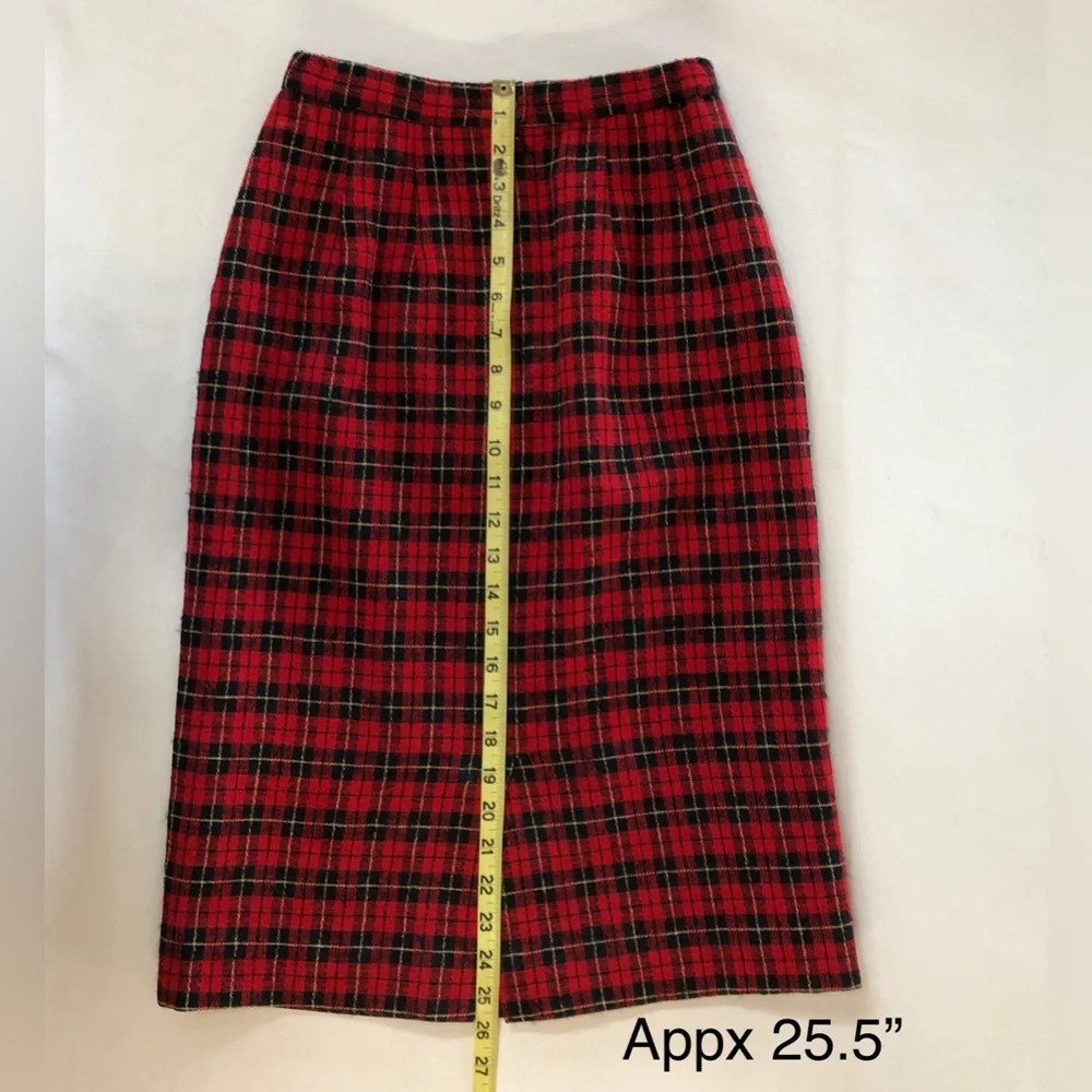 Pendleton Tartan Plaid Wool Pencil Skirt Lined Red Black (00 XXS Petite)