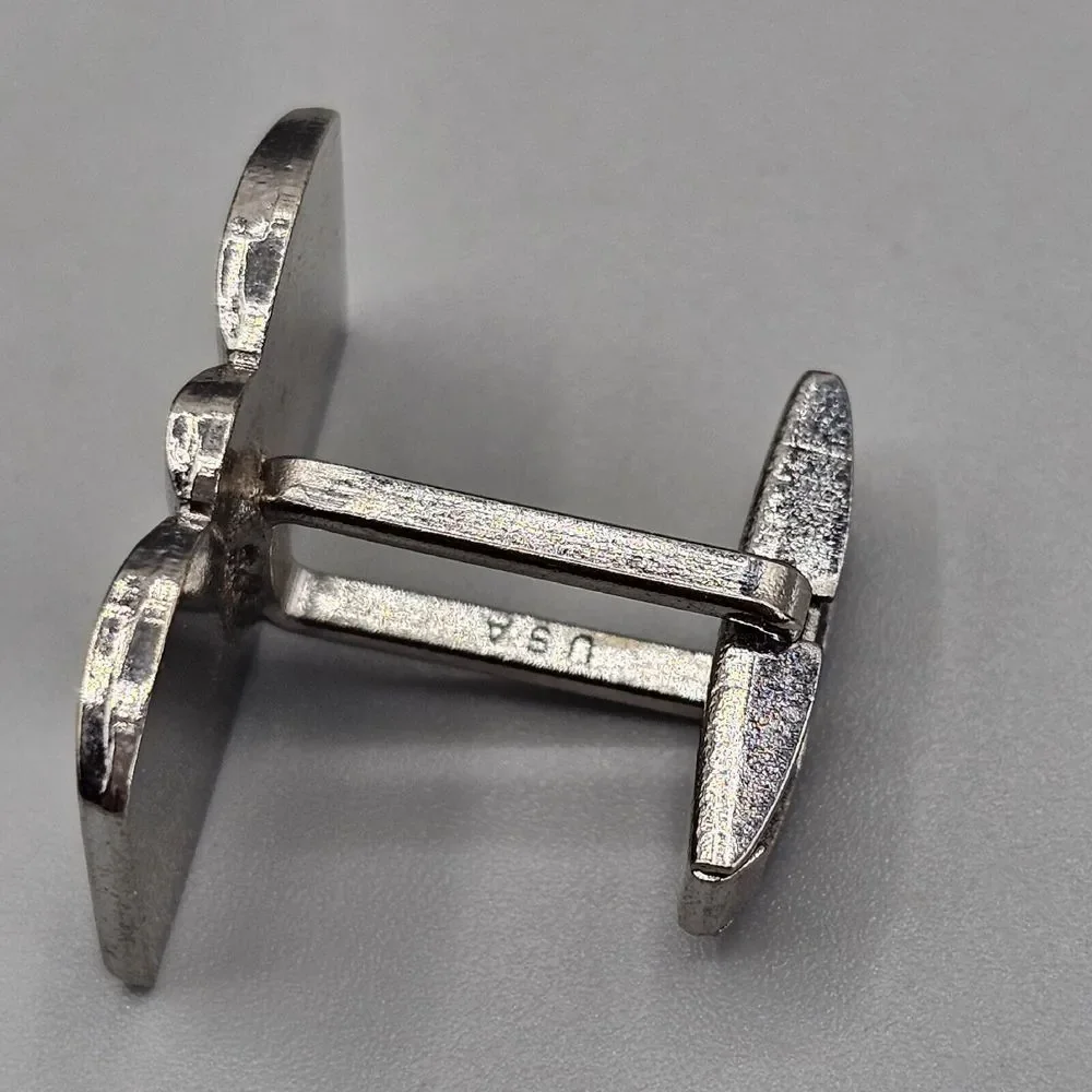 Vtg Open Book Cufflinks Silver Tone Whale Back Literary Research Mens Gift USA