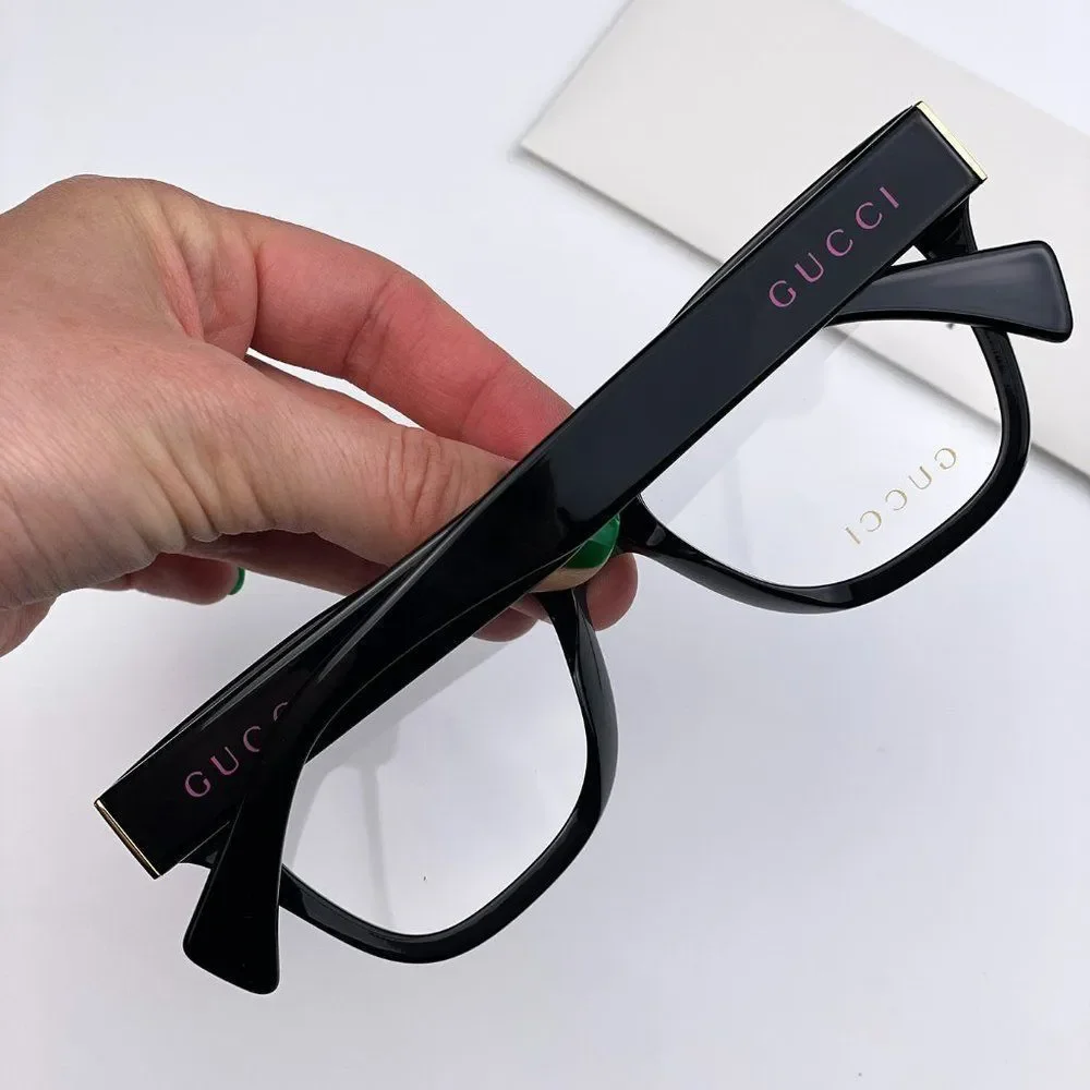 Gucci GG1133O 003 Eyeglasses Shiny Black Cat Eye Women LOGO