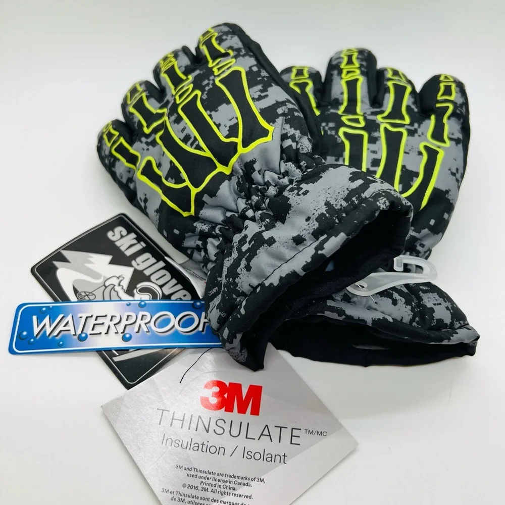 NWT Kids Ski Gloves 3M Thinsulate Waterproof Bone Design Size 4-7