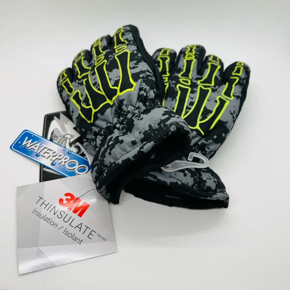 NWT Kids Ski Gloves 3M Thinsulate Waterproof Bone Design Size 4-7