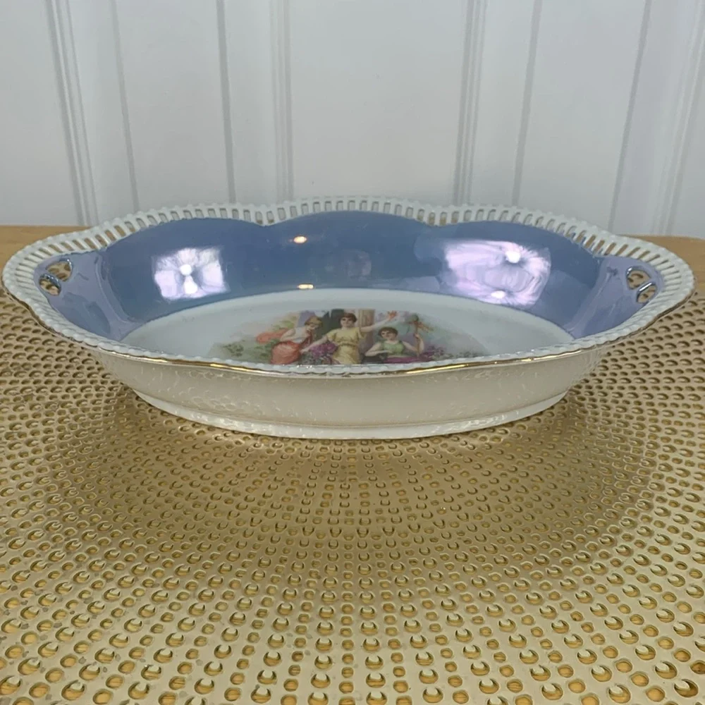 Vintage Bavaria Schumann Oval Serving Bowl 11.5” 3 Women Goddesses Open Edge