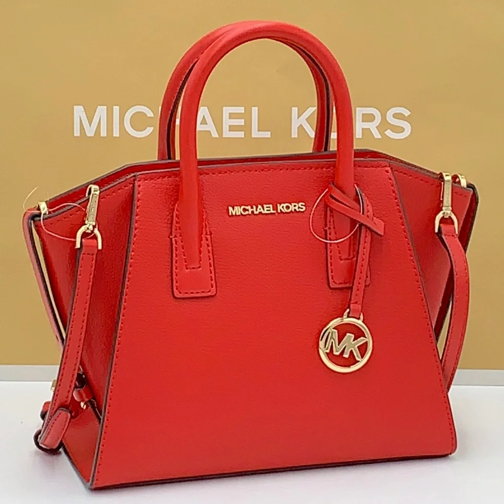 Michael Kors Avril Small Leather Top-Zip Satchel Flame Gold