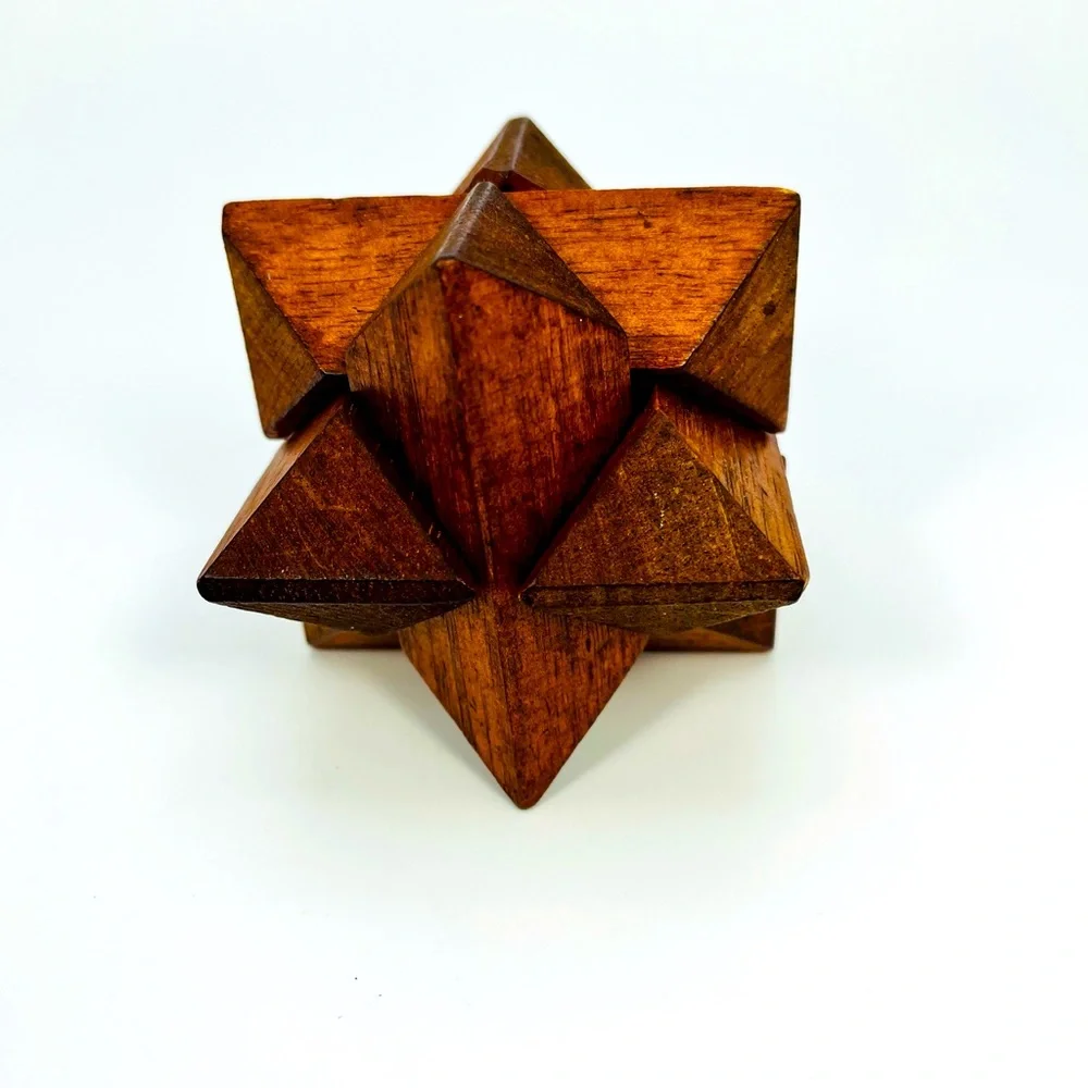 Star Puzzle Wood Cube Brain Tease 3D Challenge Game