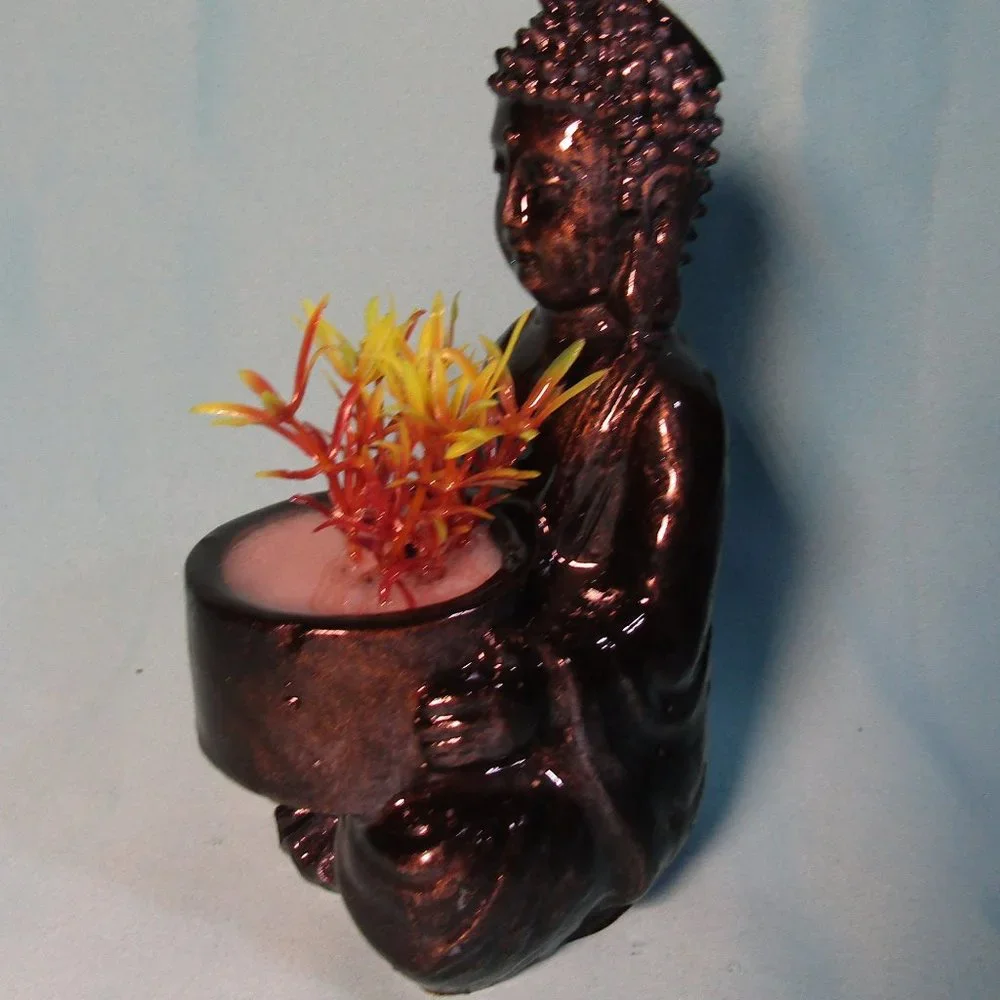 Aquarium Decoration - Buddha with Yellow and Orange Plant.