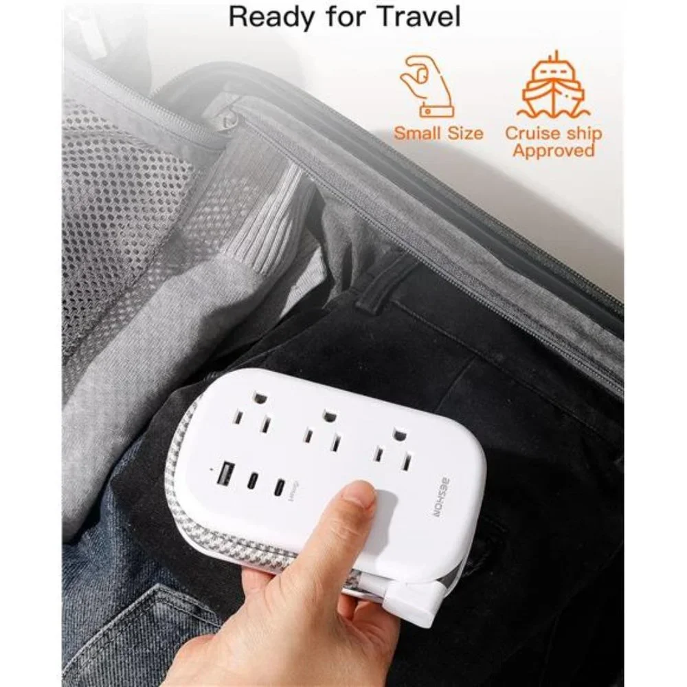 Flat Plug Power Strip, 3 Outlets with 3 USB Ports(2 USB C),3.2ft Extension Cord