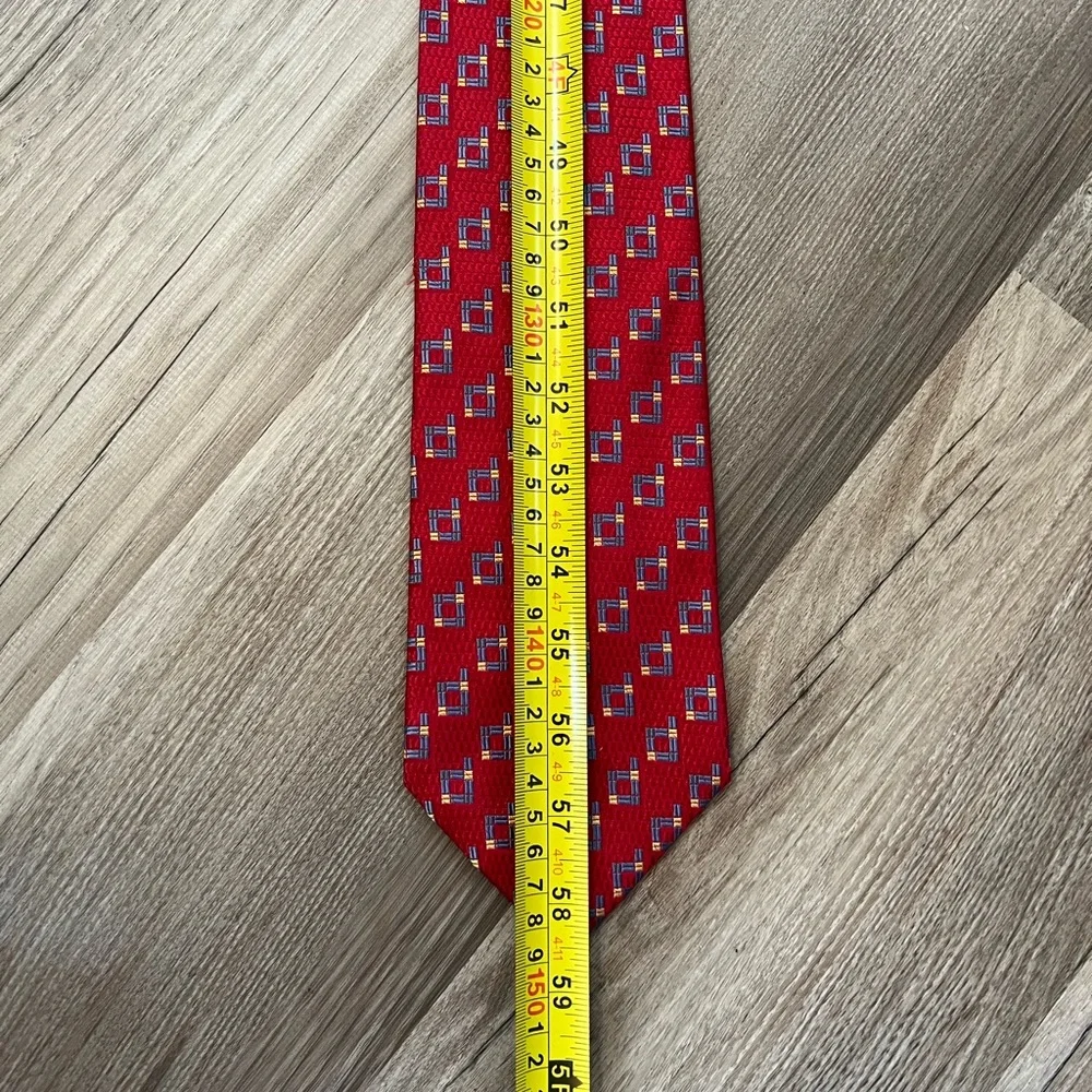 Daniel De Fasson Mens Colorful Preppy Geometric Red 100% Silk Tie Hand Made