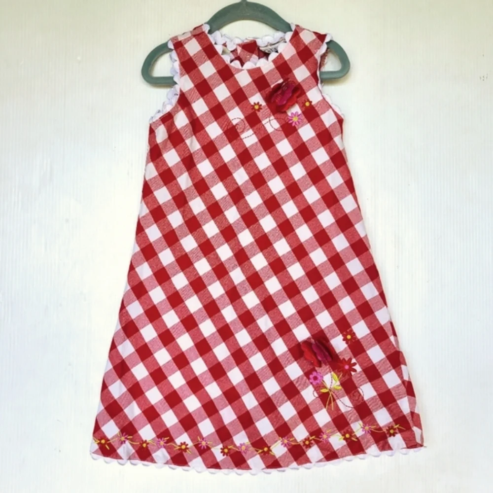 VINTAGE red gingham picnic plaid summer sundress girls size 4/5