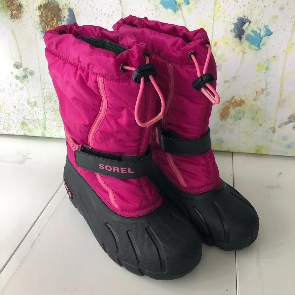SOREL Women’s Pink Black Winter Snow Boots Waterproof Size 5
