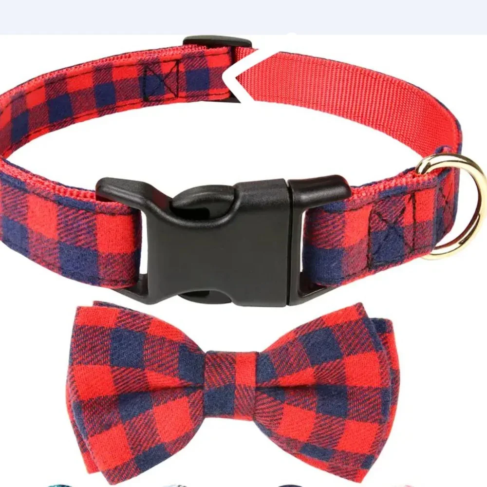 NWT Plaid flannel bowtie collar red and blue S - 10-16