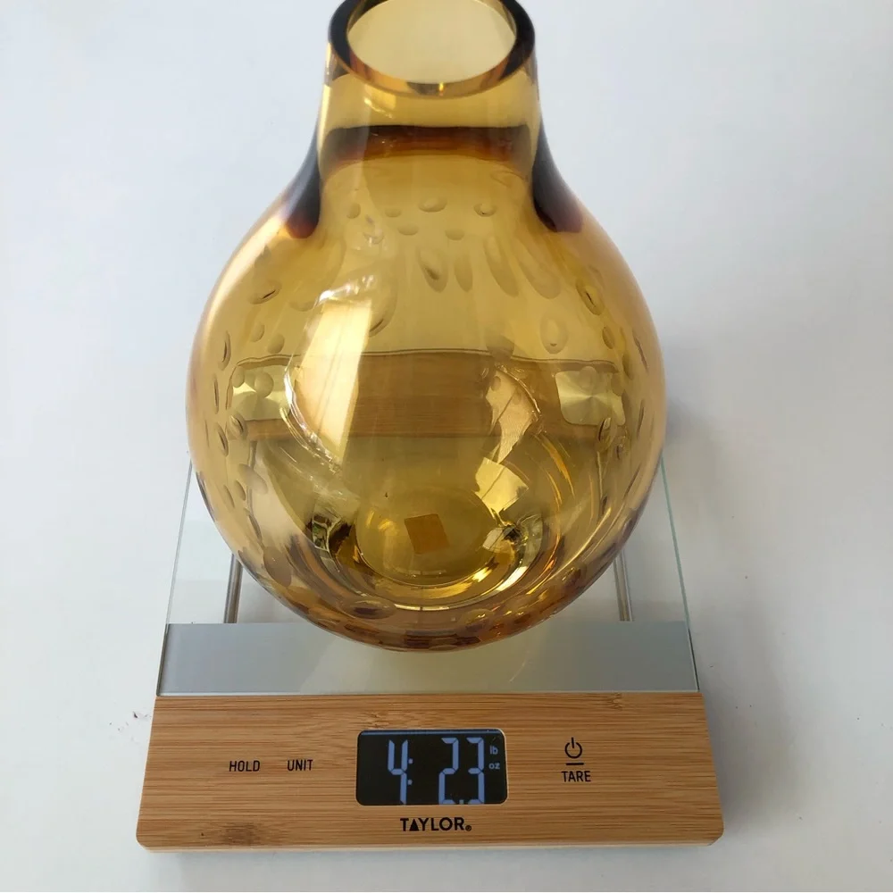 Large Crate & Barrel Amber Vase with circle indents 11x7
