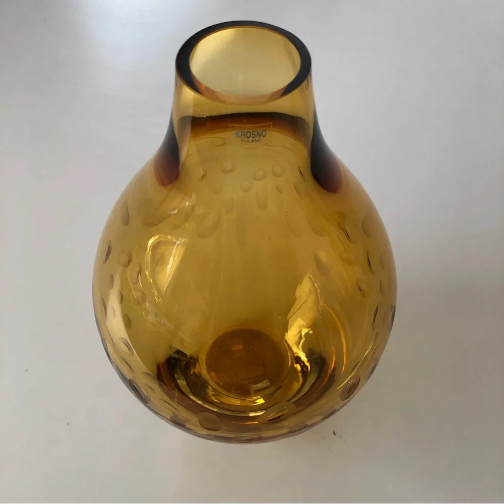 Large Crate & Barrel Amber Vase with circle indents 11x7