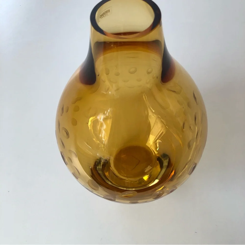 Large Crate & Barrel Amber Vase with circle indents 11x7