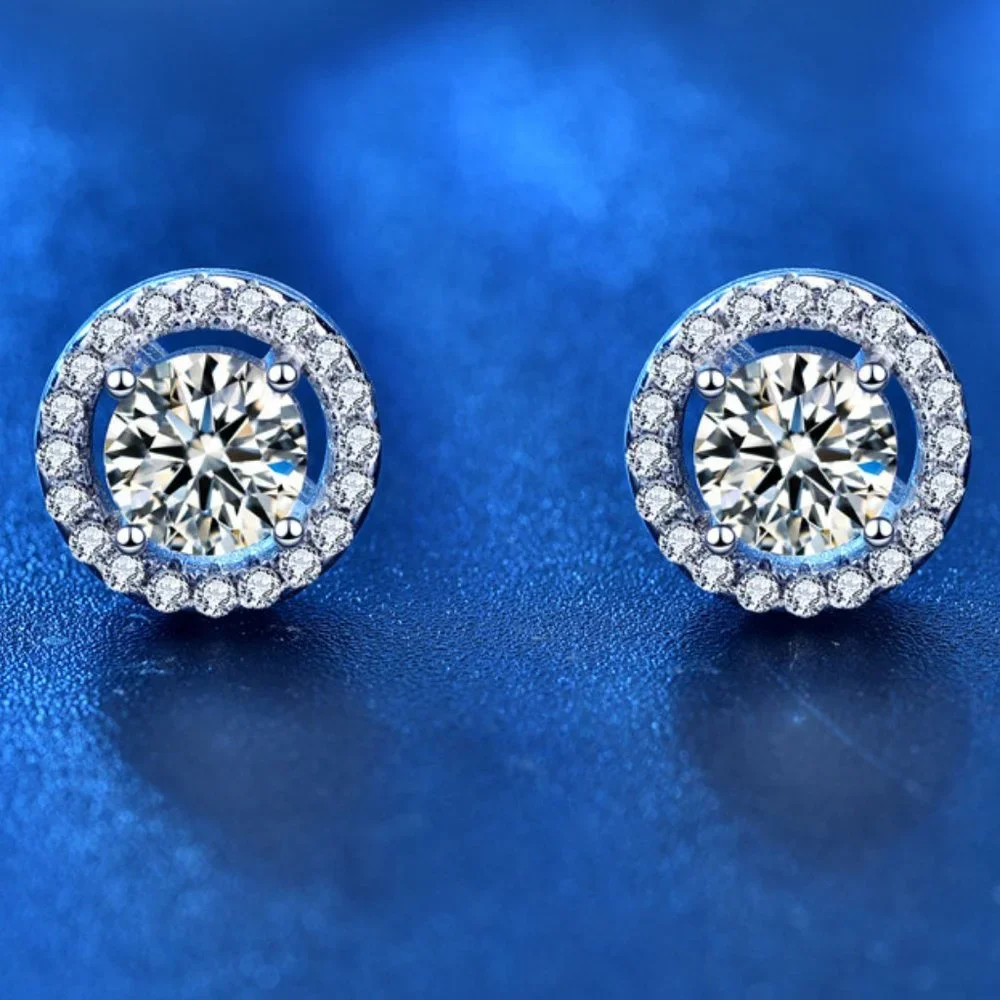 Certified 1ct. t.w. Moissanite Diamond Round Halo Stud Earrings NEW