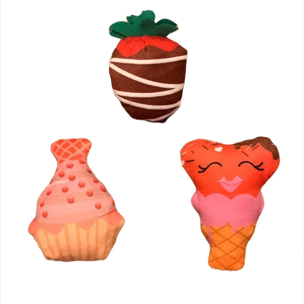 Frisco Valentine 3 Piece Variety Graphic Dessert Plush Cat Toys With Cat Nip.